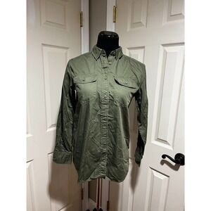 J Crew Womens Size XS Army Green 100% Cotton Long Sleeve Button Up Shirt
